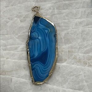 Blue Agate Pendant with Gold Trim